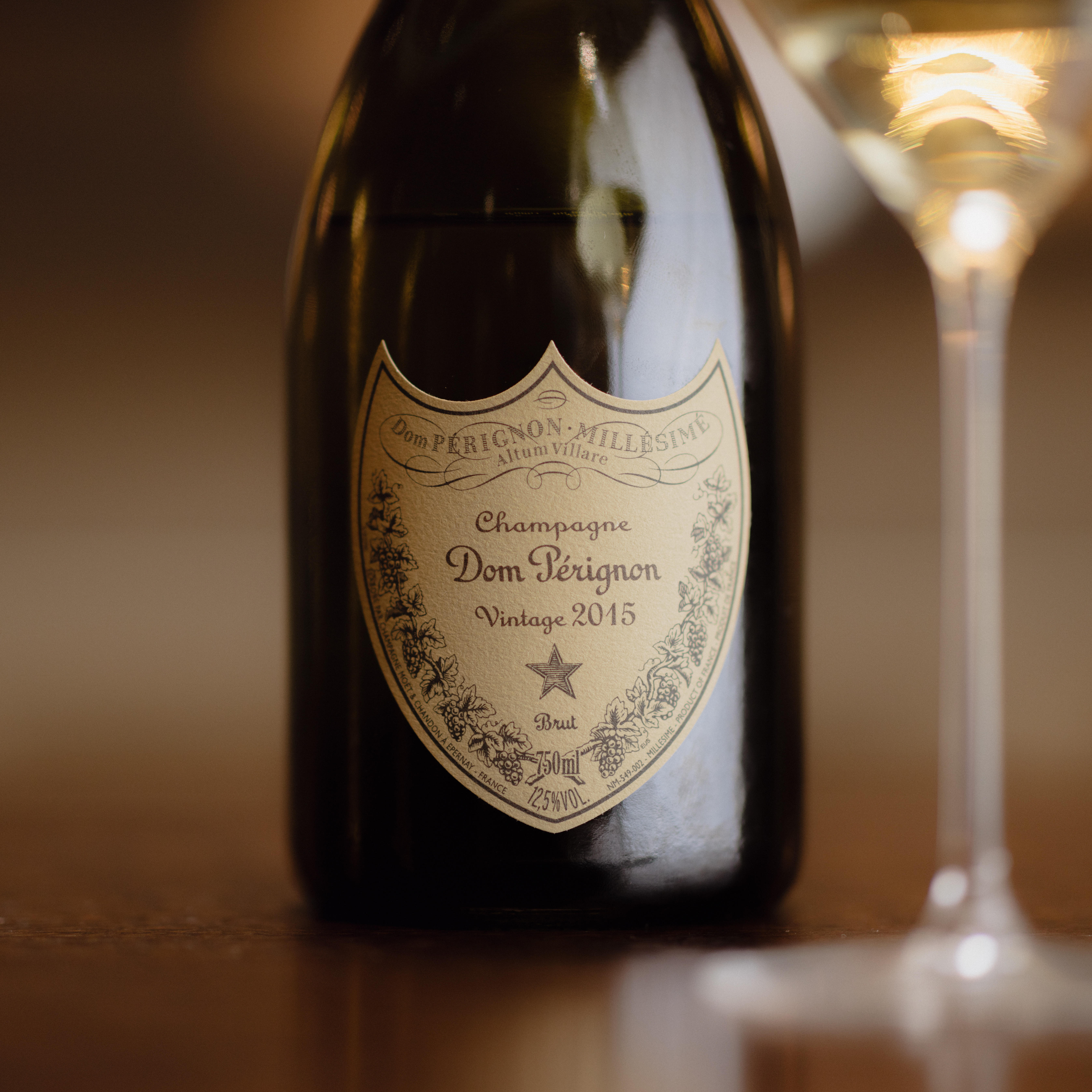 A close up of Champagne Dom Perignon 2015. 