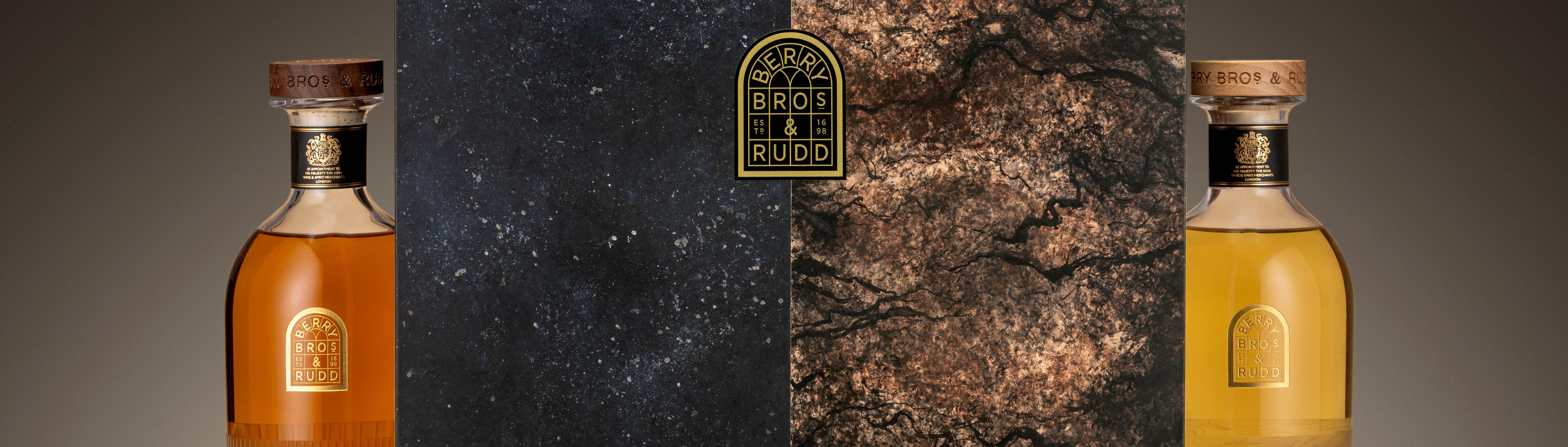 The Duel whisky set by Berry Bros. & Rudd, with Justice and Honour decanters.