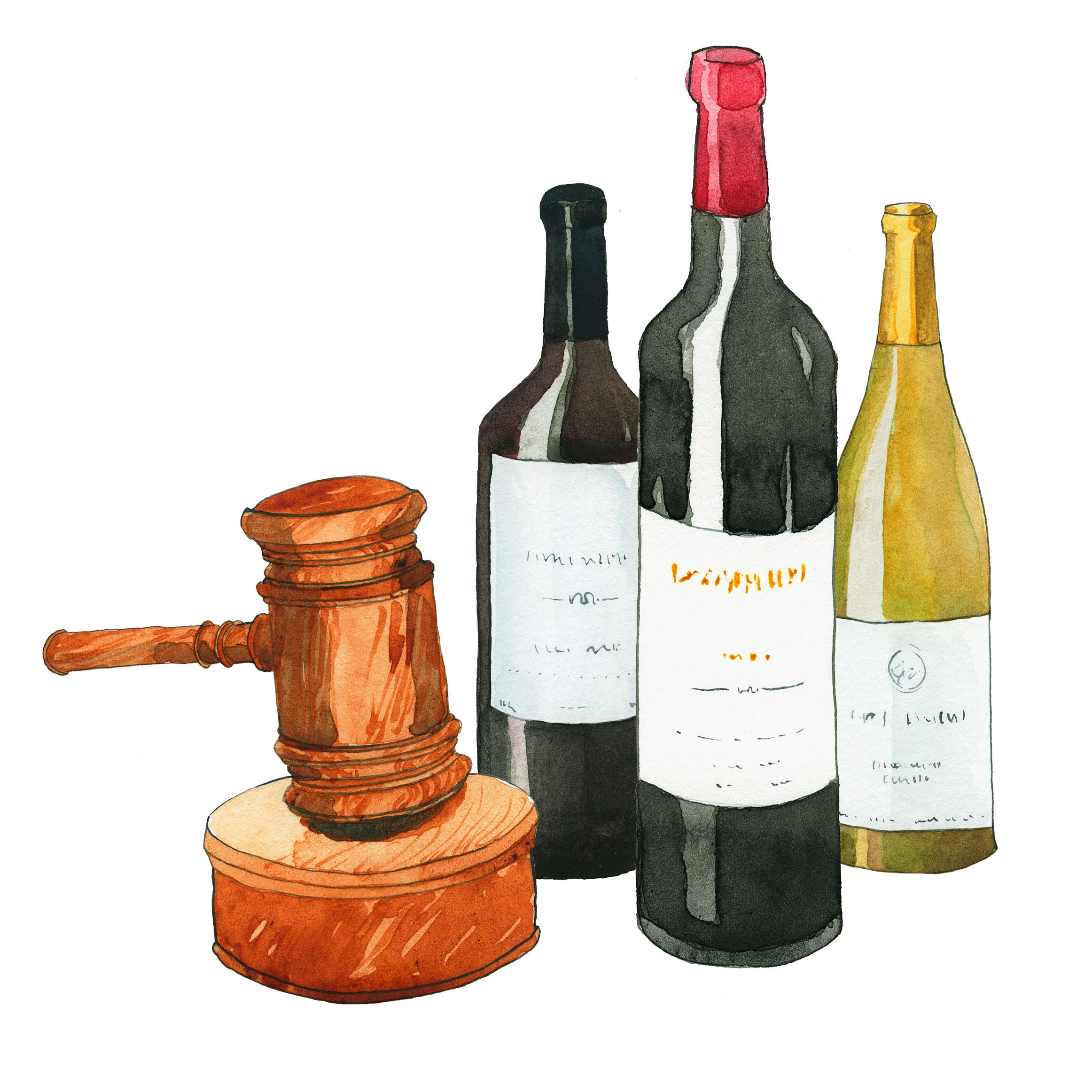 auction-gavel-and-wine-Eleanor-Crow
