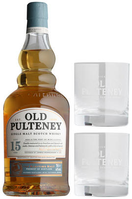 Old Pulteney, 15-year-old, Highland Single Malt Scotch & Glasses
