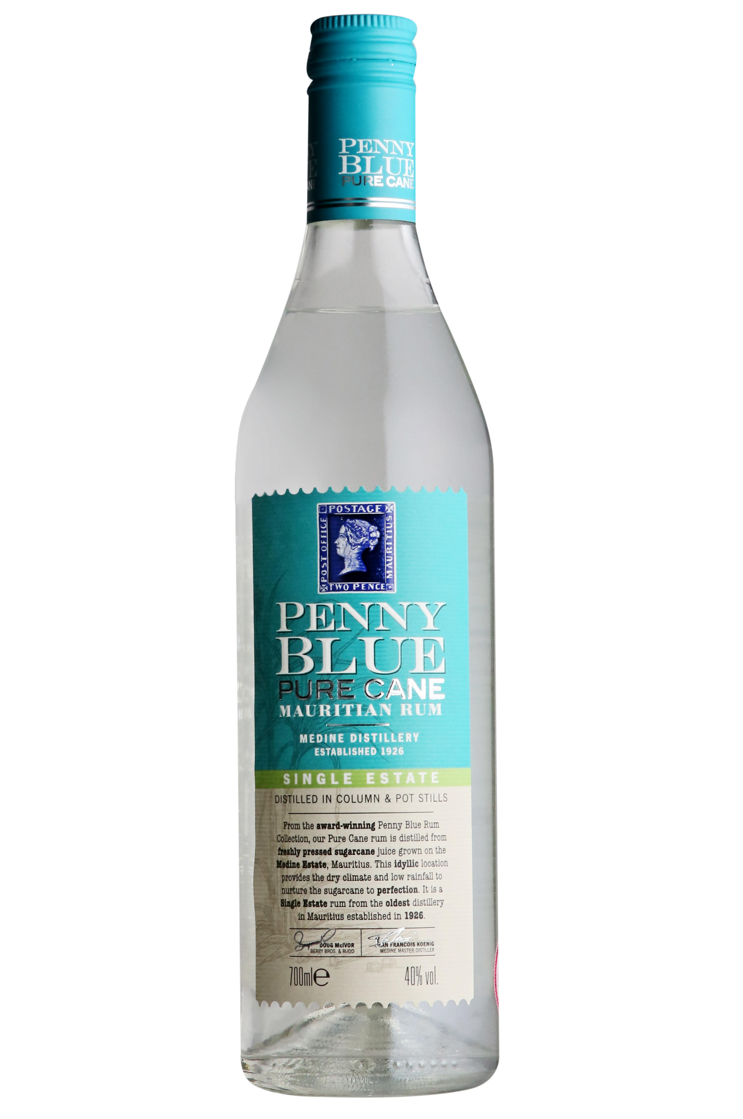 Penny Blue, Pure Cane White Rum, Mauritius (40%) bottle