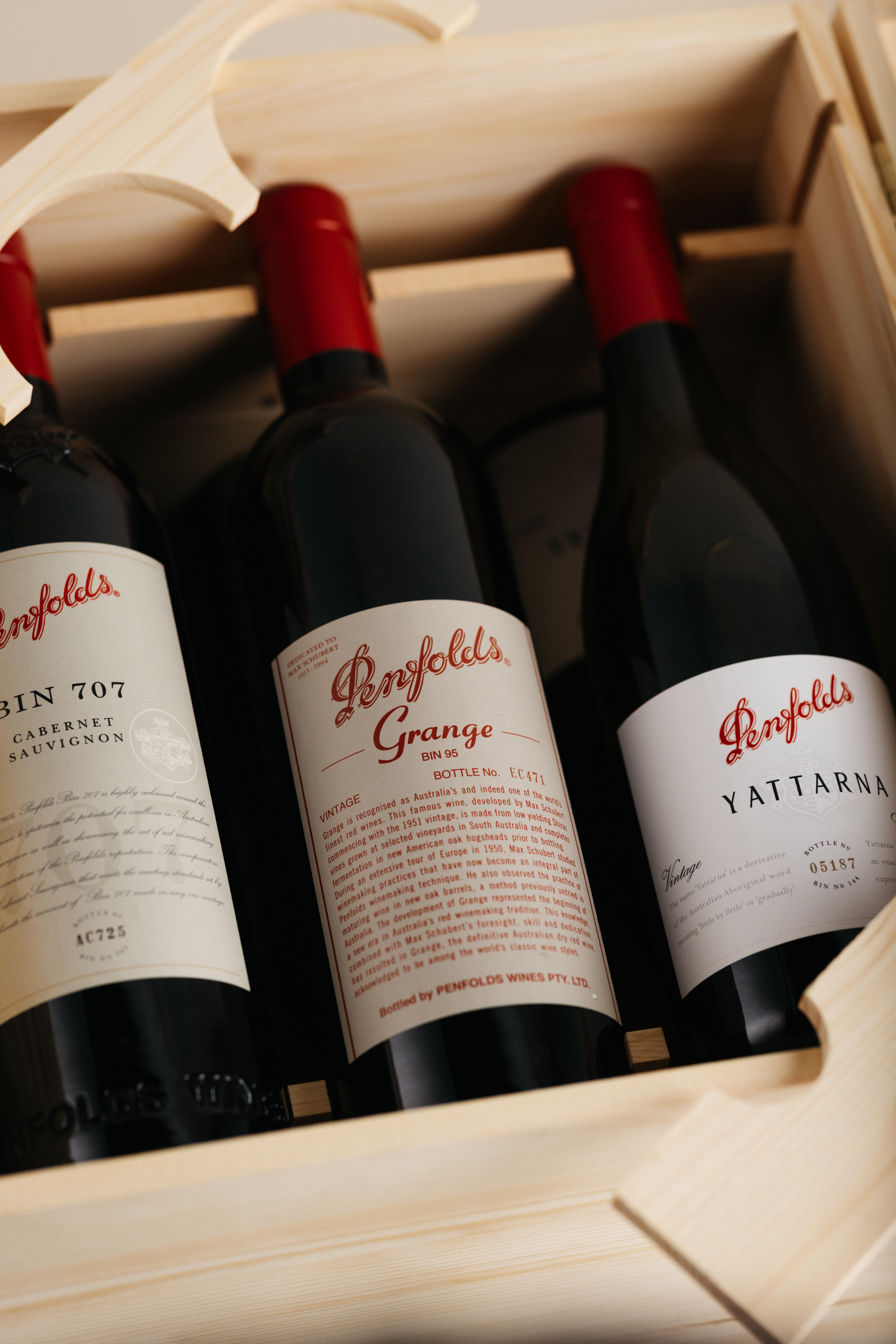 Penfolds Icon (1 each: 2006 & 2021 Bin 707, 2010 & 2019 Bin 95 Grange, 2018 & 2021 Bin 144 Yattarna), Six-Bottle Assortment Case