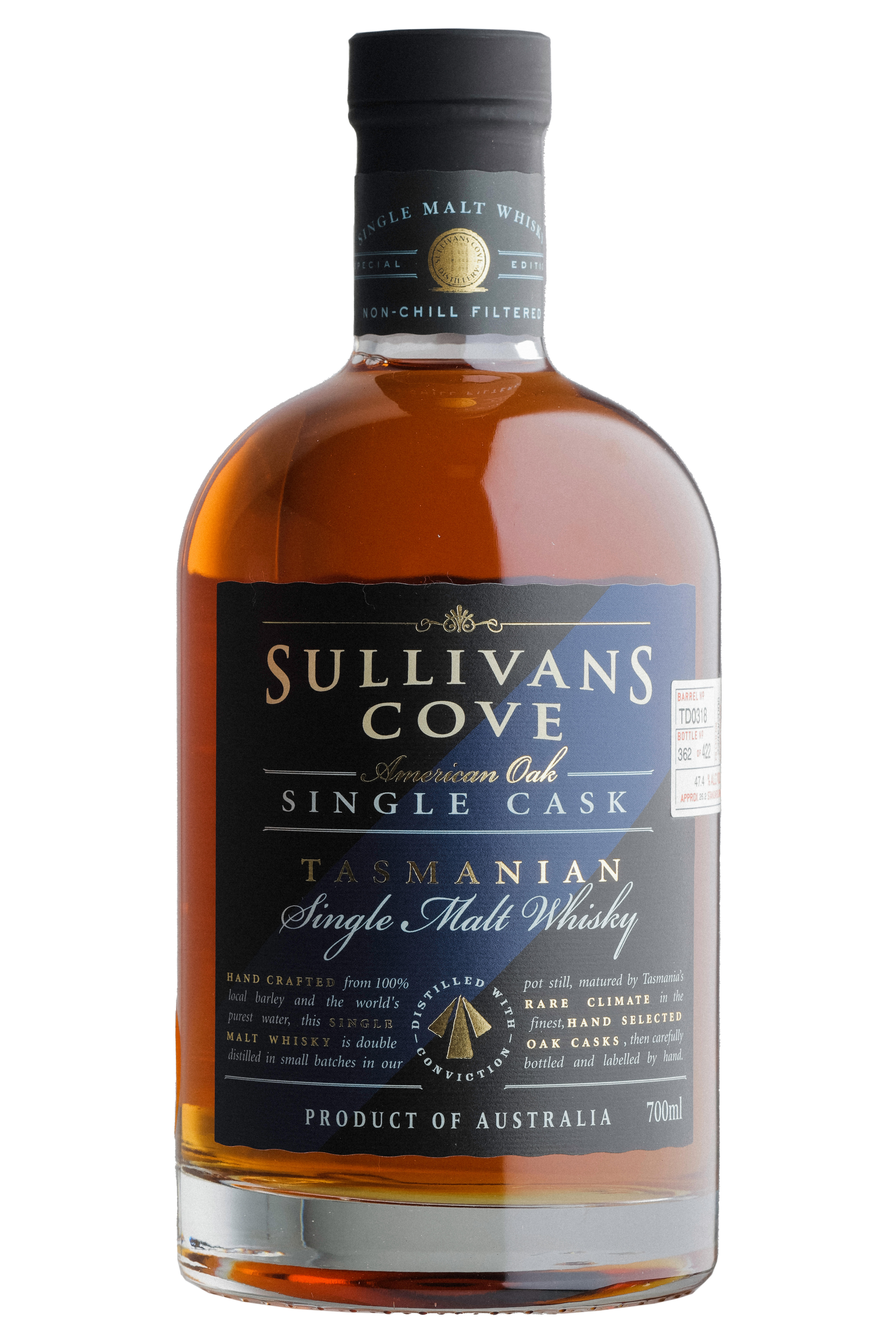Sullivans Cove, American Oak, Ex Tawny Cask TD318, Single Malt Whisky, Australia (47.4%) bottle