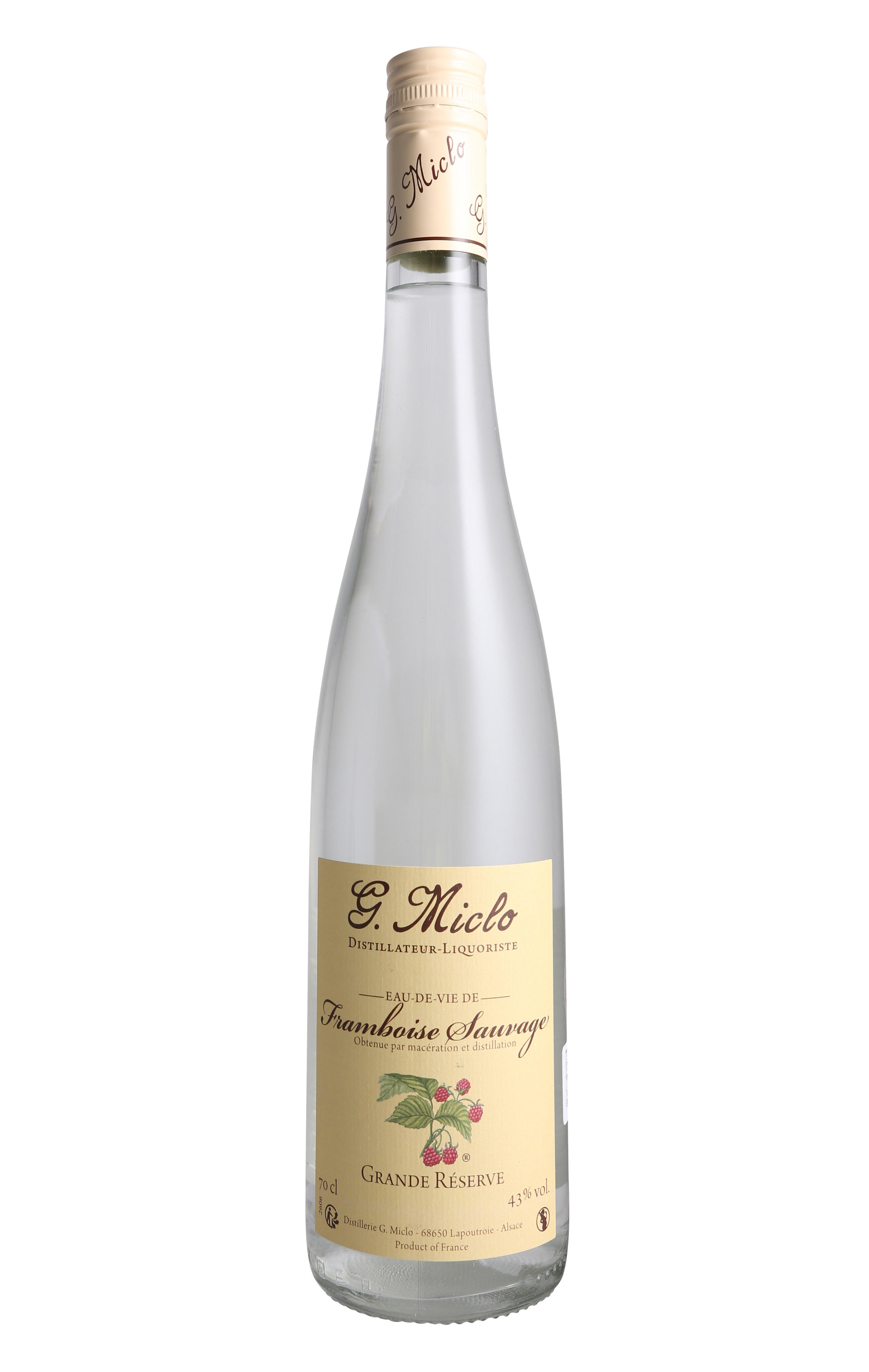 Eau de Vie de Framboise Sauvage, Grande Rèserve, G. Miclo, France (43%) bottle