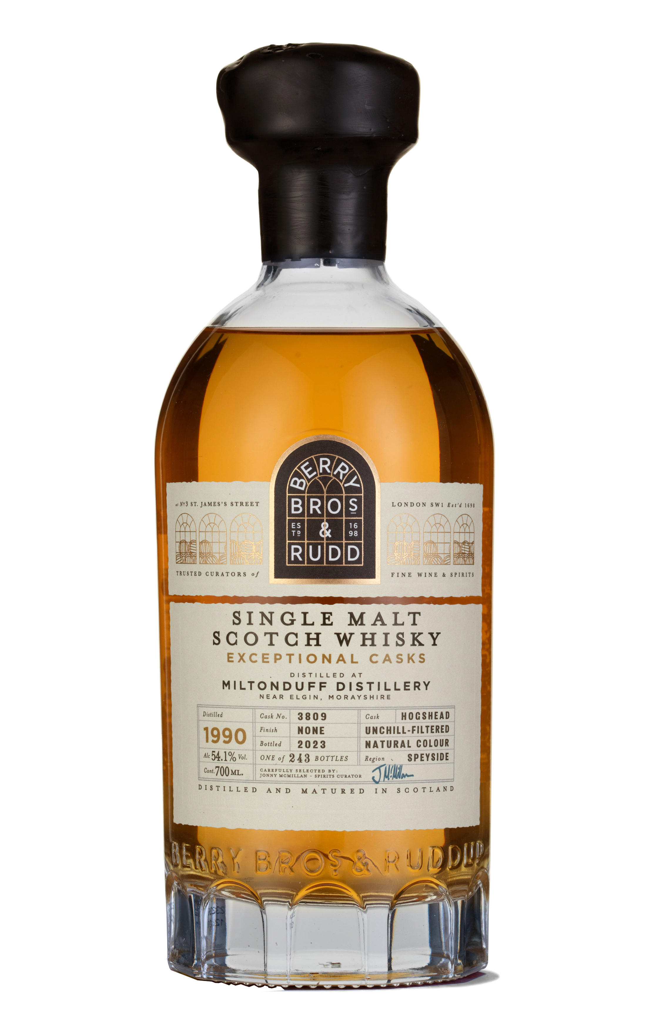 1990 Berry Bros. & Rudd Exceptional Casks Miltonduff, Cask Ref. 3809, Speyside, Single Malt Scotch Whisky (54.1%) bottle