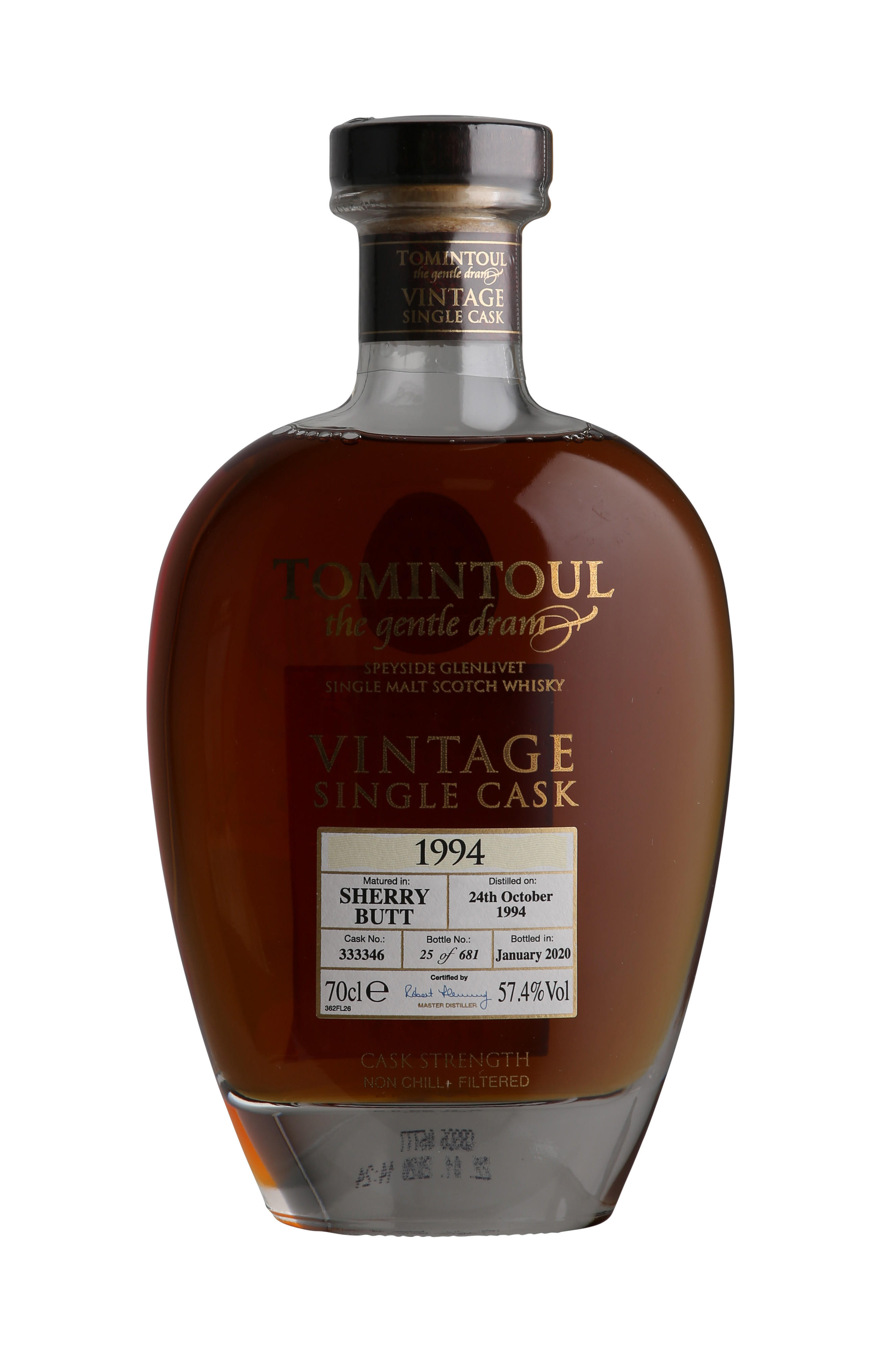 1994 Tomintoul, Single Oloroso Sherry Butt, 25-Year-Old, Bottled 2020, Speyside, Single Malt Scotch Whisky (57.4%) bottle