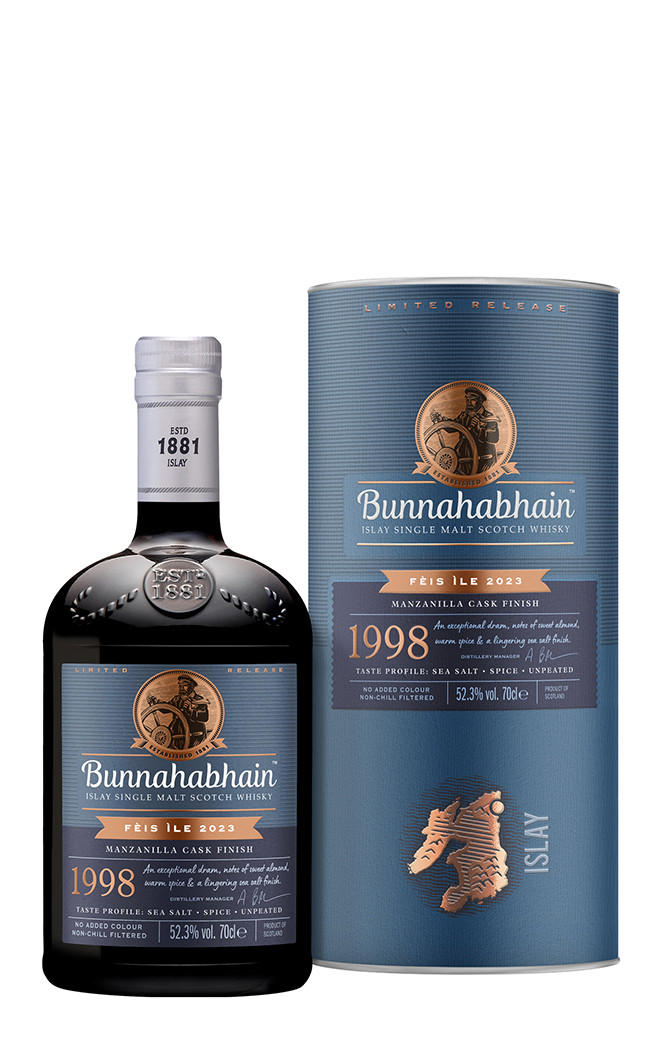 1998 Bunnahabhain, Fèis Ìle 2023, Manzanilla Cask Finish, Islay, Single Malt Whisky (52.3%) bottle