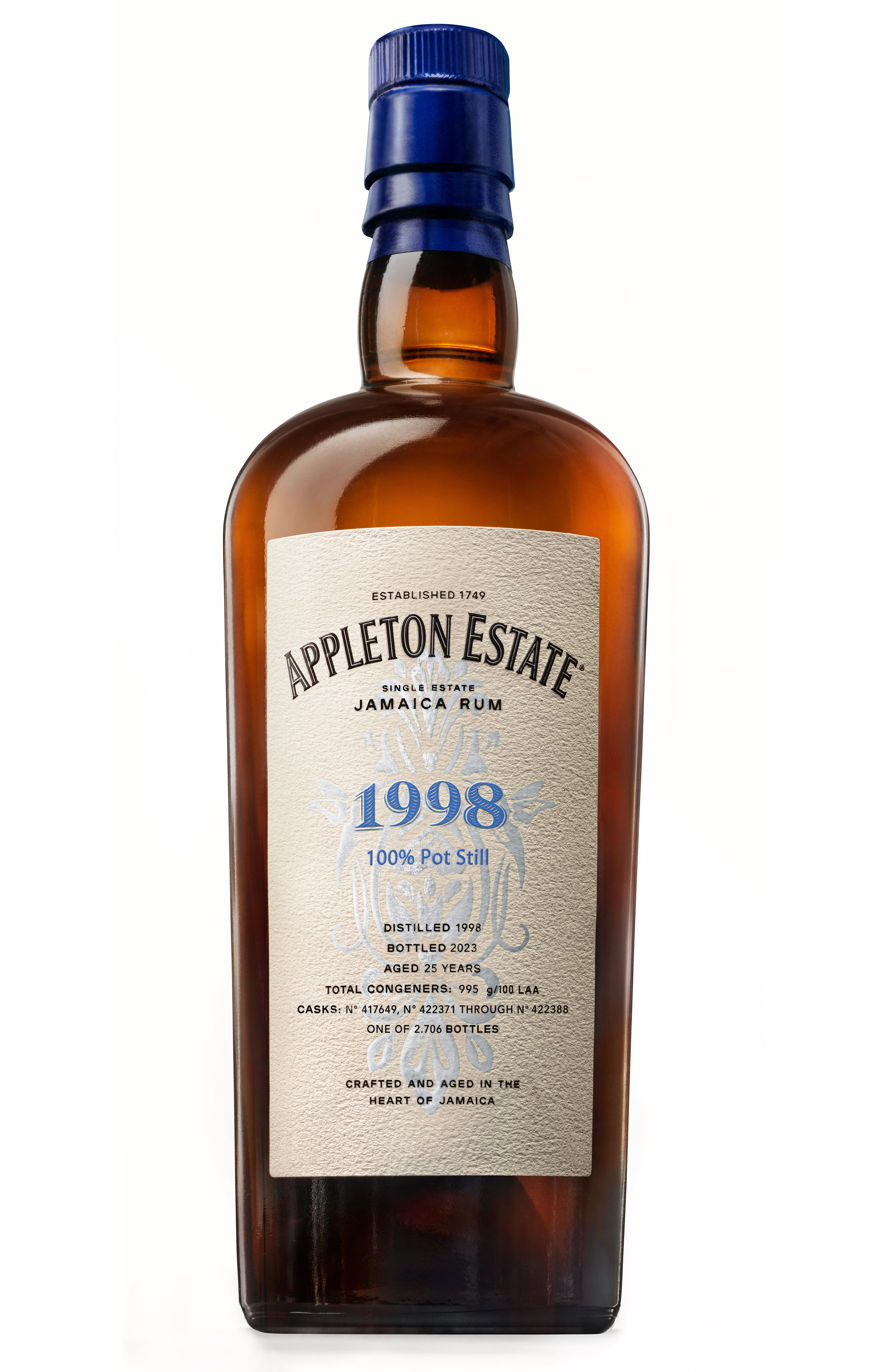 1998 Appleton Estate, 100% Pot Still Hearts Collection, Cask Ref. 417649, 422371 to 422388, 25-Year-Old, Rum, Jamaica (63%) bottle