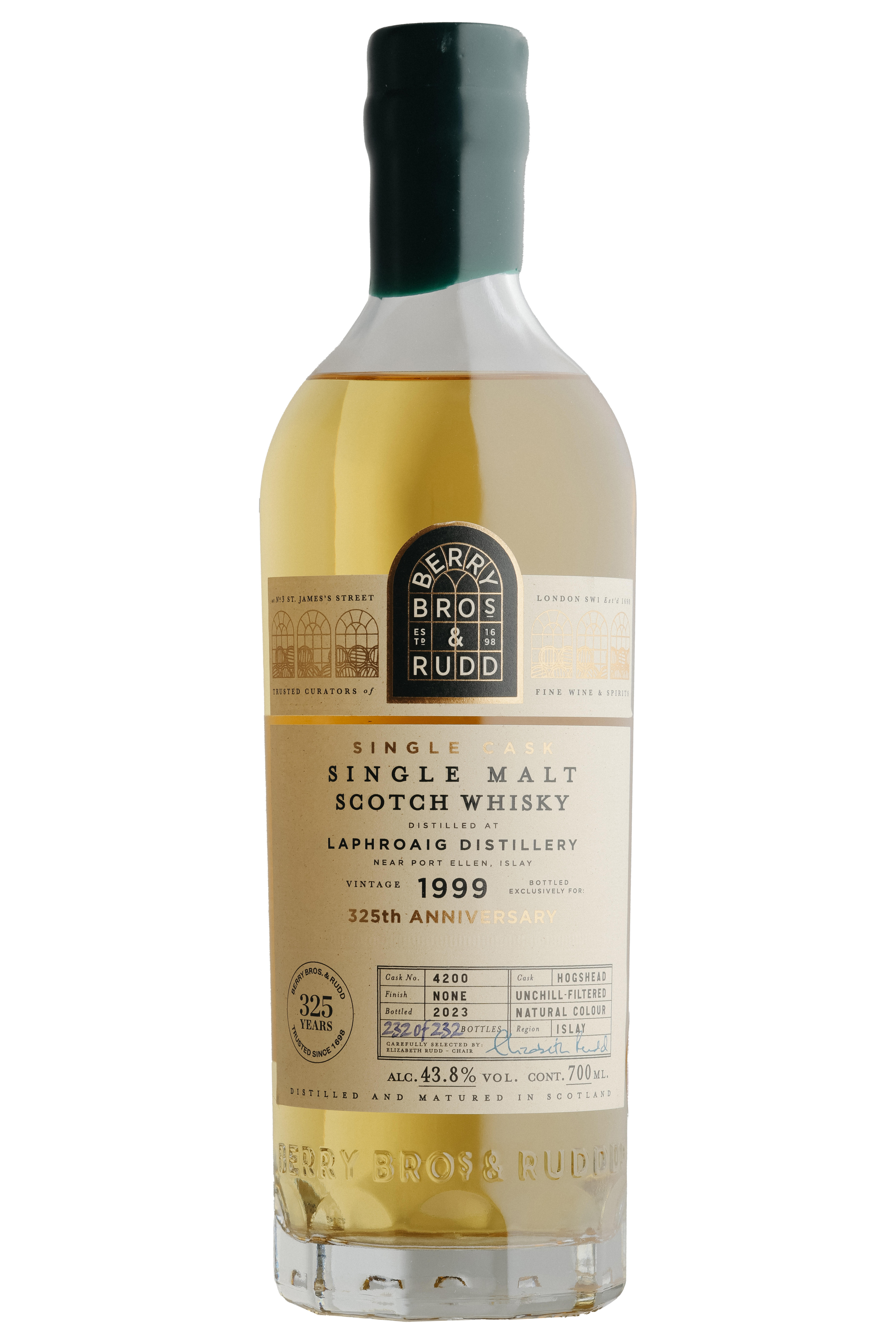 1999 Berry Bros. & Rudd Laphroaig, 325th Anniversary, Cask Ref. 4200, Islay, Single Malt Scotch Whisky (43.8%) bottle