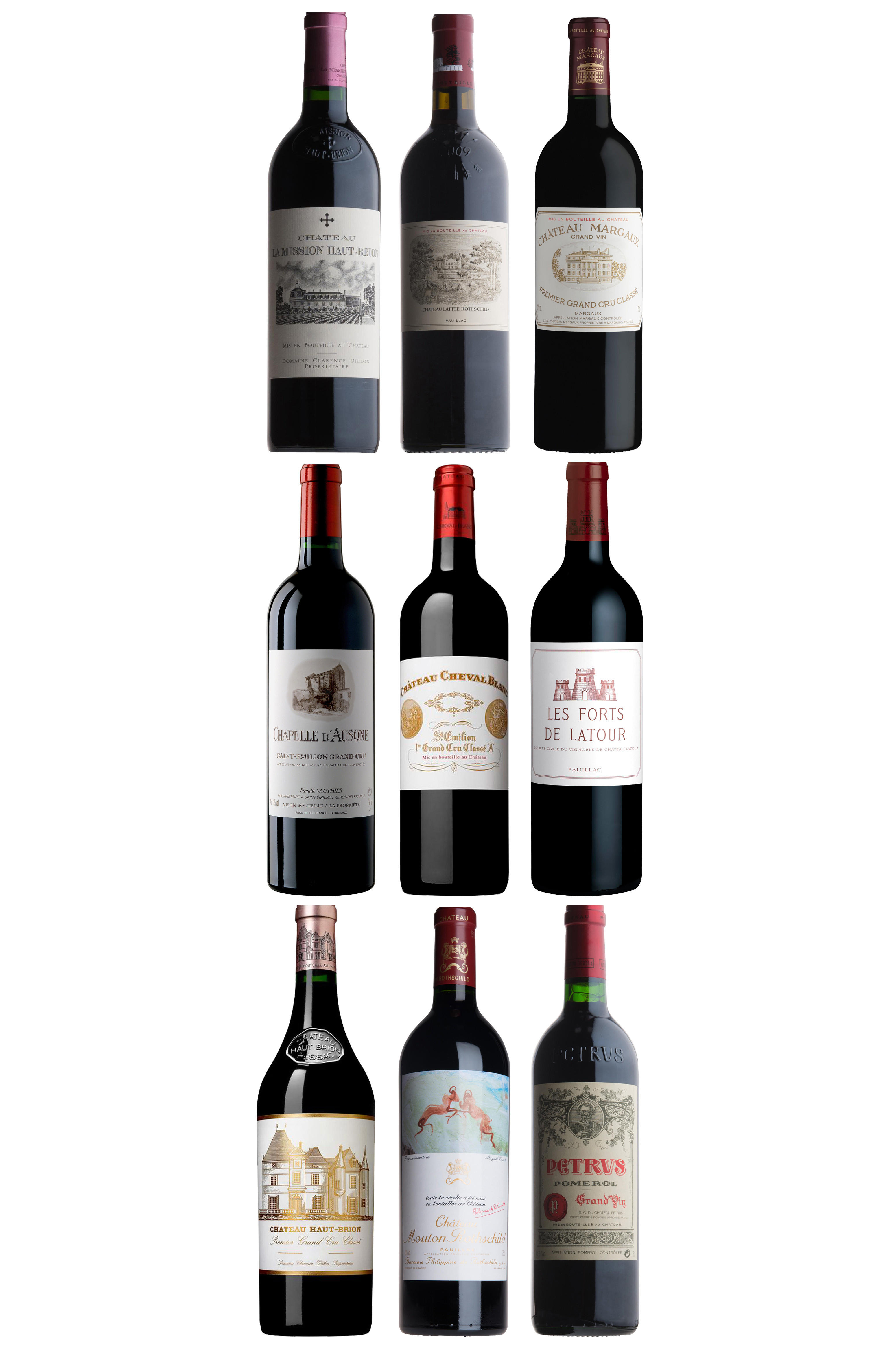 2000 Duclot Bordeaux Premier Cru, Nine-bottle Assortment Case(1xP,1xL,1xM, 1xCh,1xHtB,1xA,1xMi,1xLa,1xMg)
