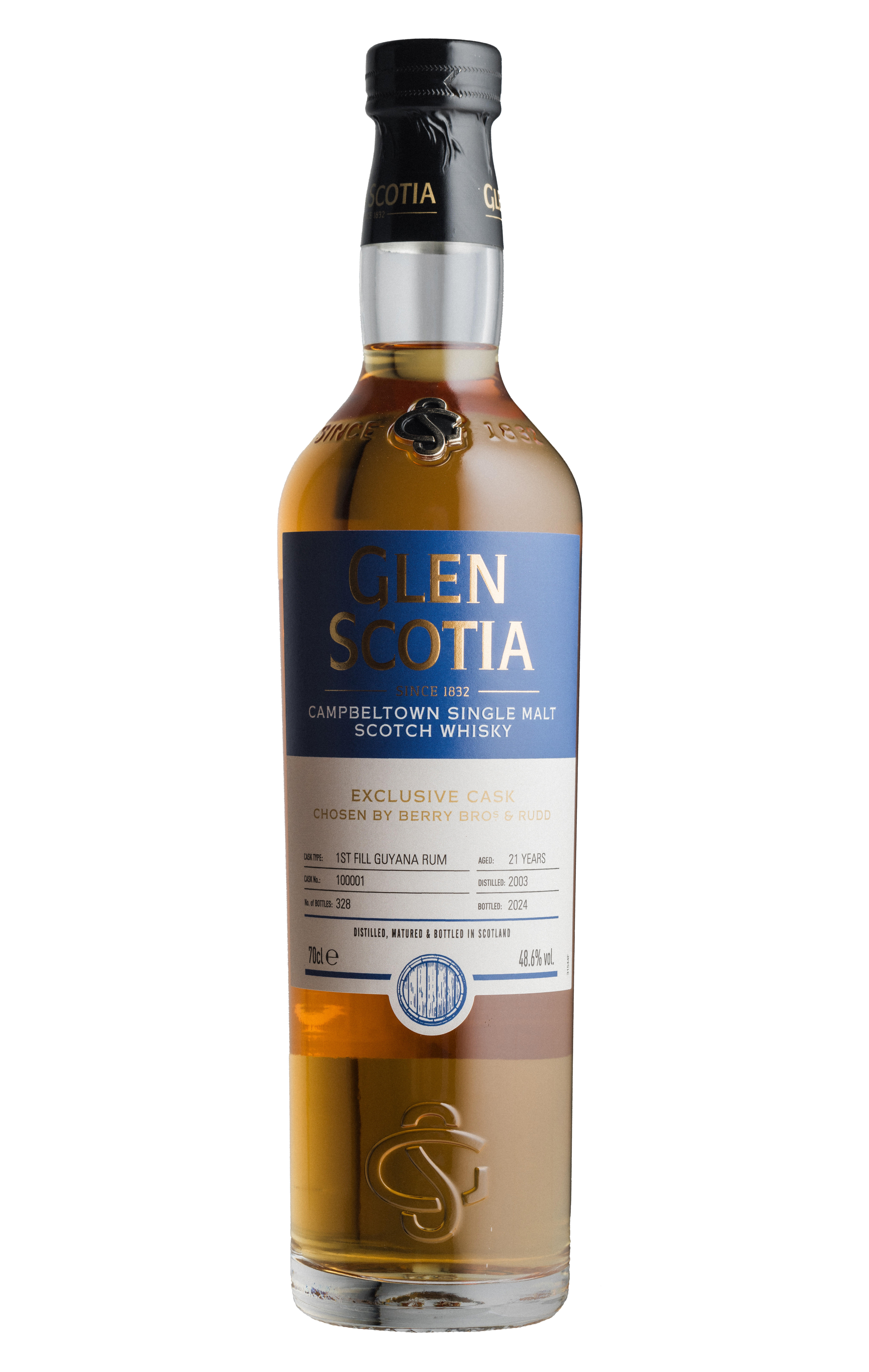 2003 Glen Scotia, Berry Bros. & Rudd Exclusive, Guyana Rum Cask Ref. 100001, 21-Year-Old, Campbeltown, Single Malt Scotch Whisky (48.6%) bottle