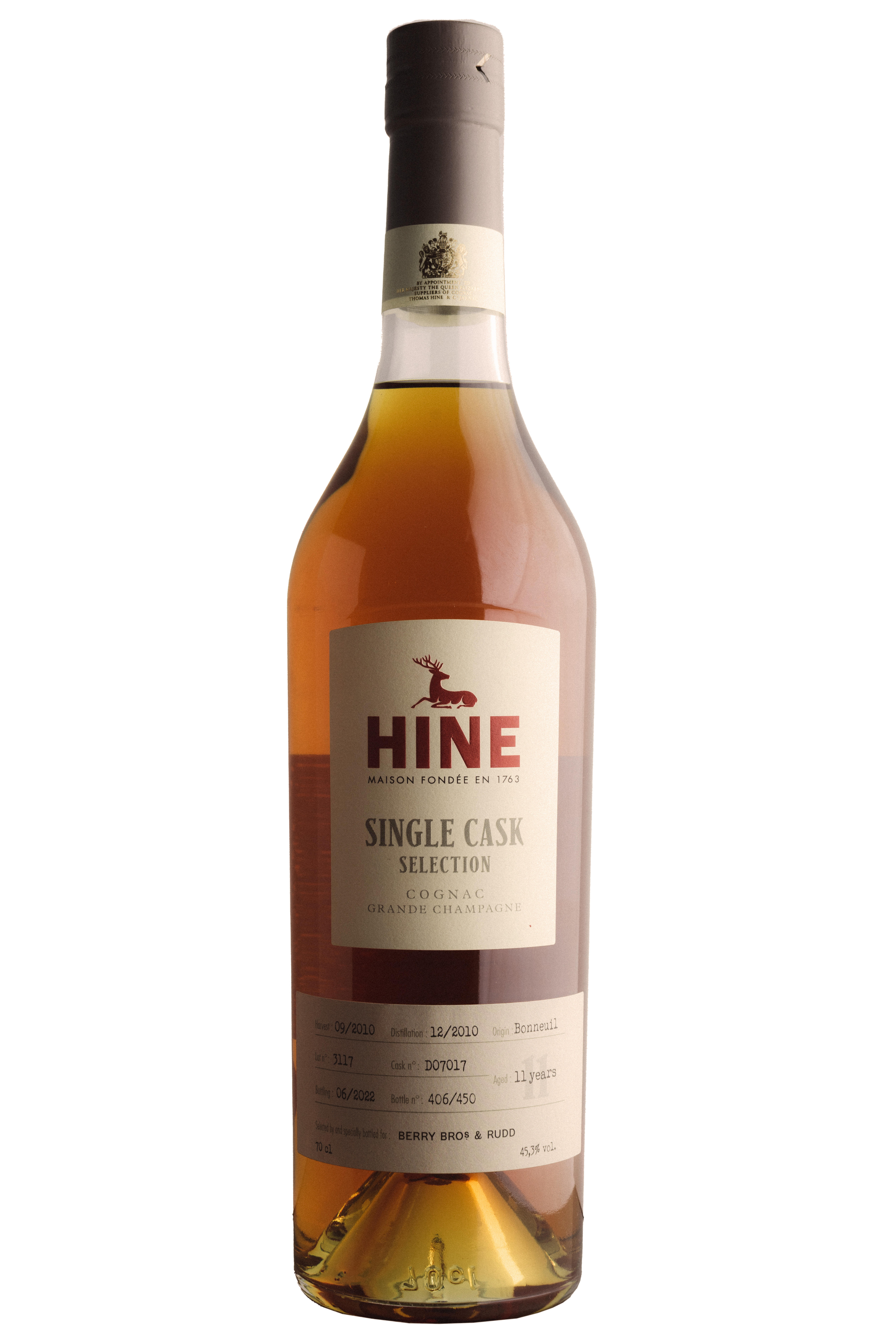 2010 Hine, Single Cask Selection, Lot No. 3117, Cask Ref. D07017, Bonneuil, Grande Champagne Cognac (45.3%)