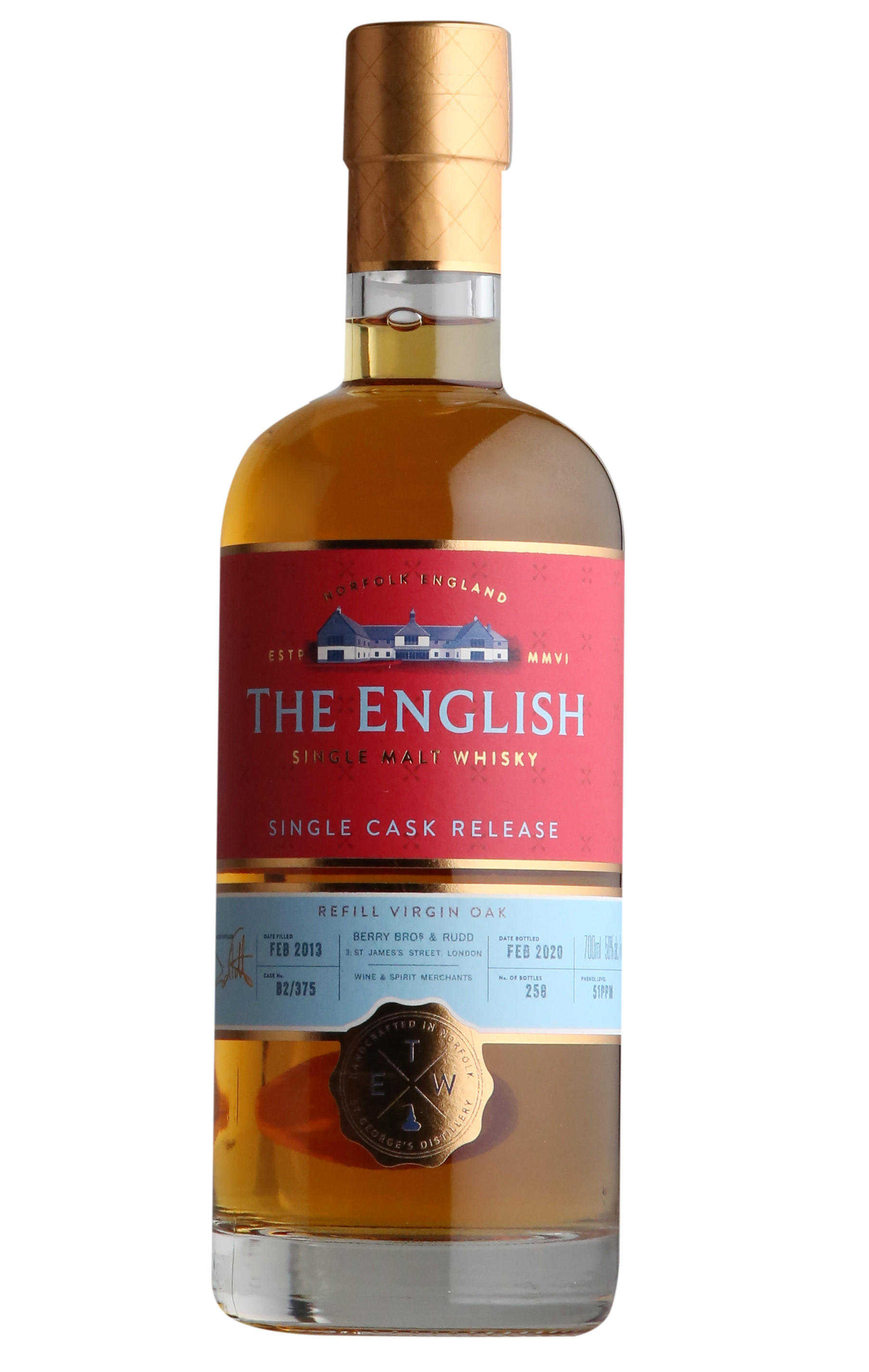 2013 The English, Peated Refill Virgin Oak, Single Malt Whisky, England (58%) bottle