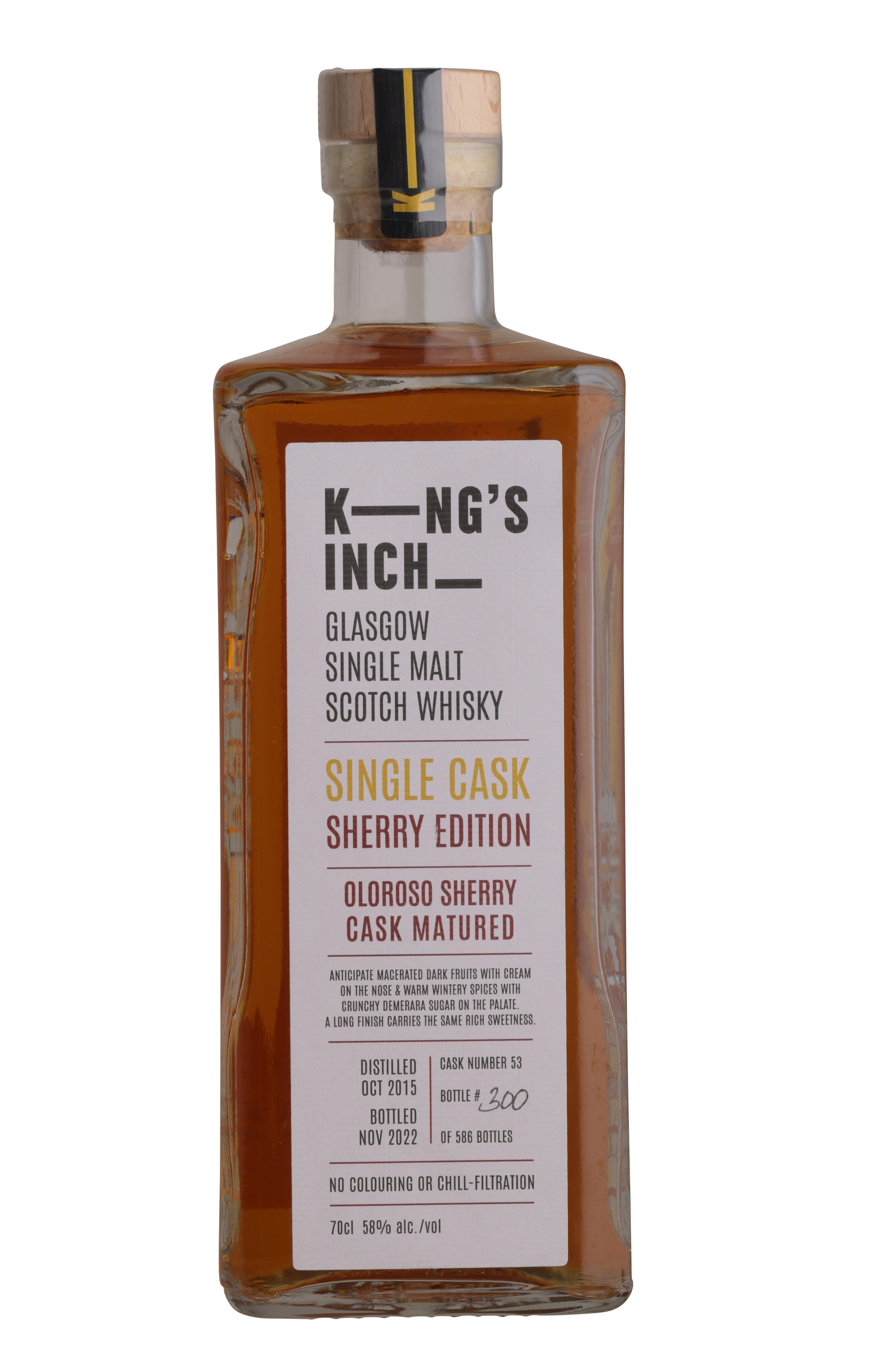 2015 King's Inch, Single Cask, Sherry Edition, Lowland, Single Malt Scotch Whisky (58%) bottle