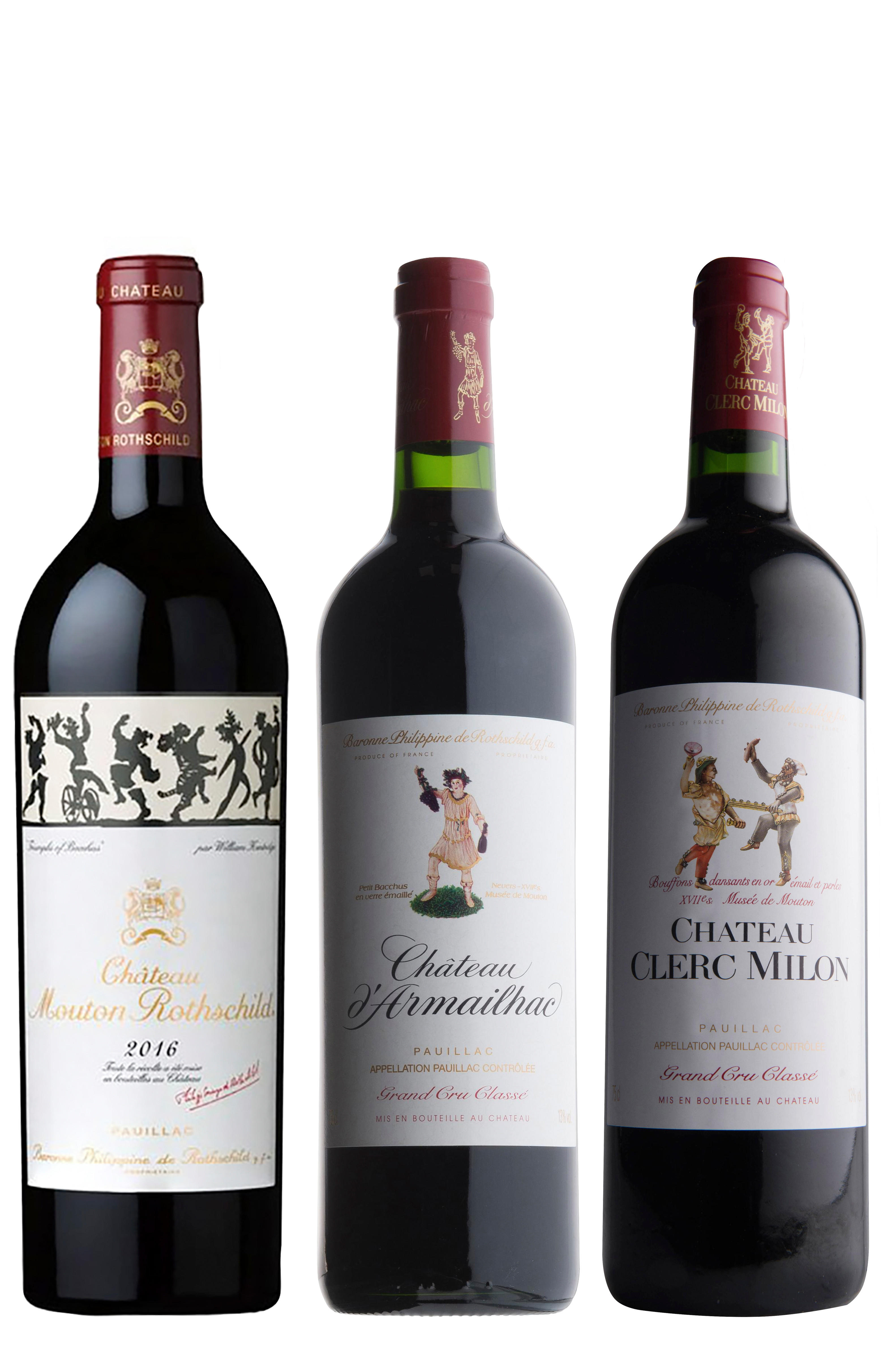 2016 Mixed Bordeaux (Clerc Milon, d'Armailhac & Mouton Rothschild), Three-Bottle Assortment Case