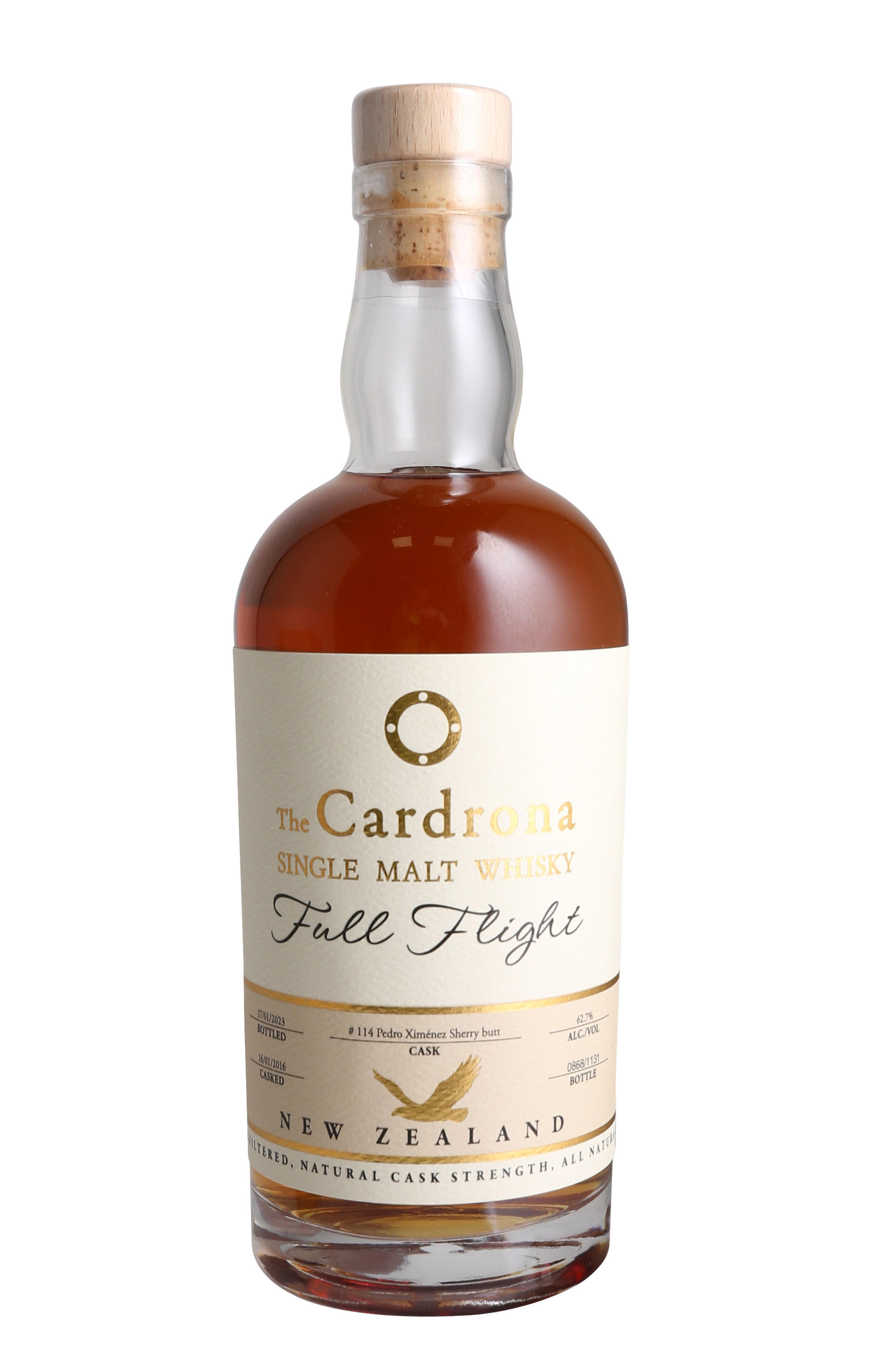 2016 Cardrona, Full Flight, 7-Year-Old, Sherry Cask #114, Single Malt Whisky, New Zealand (62.7%) bottle