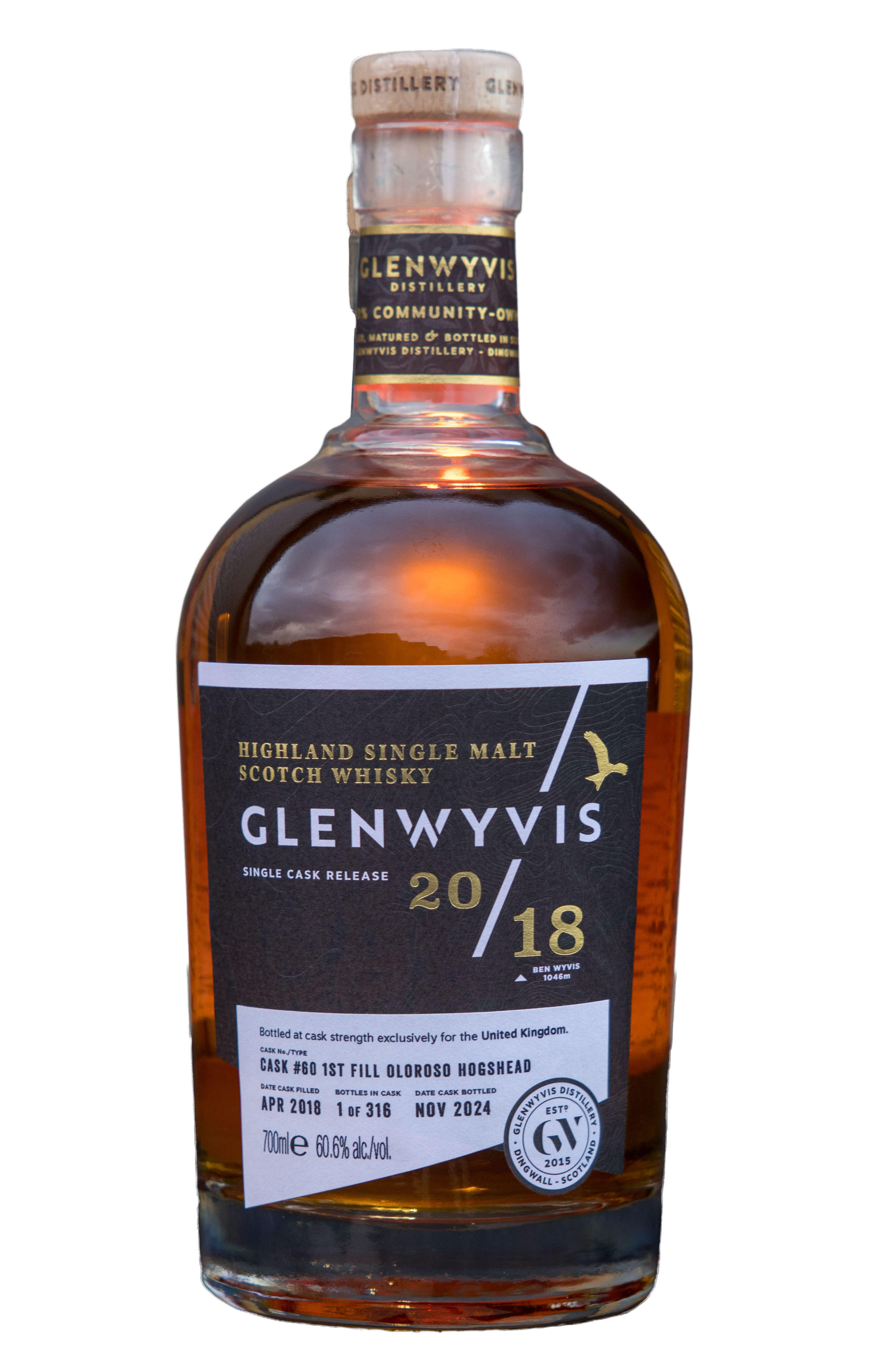 2018 Glen Wyvis, Oloroso Hogshead, Cask #60, Highland, Single Malt Scotch Whisky (60.6%)